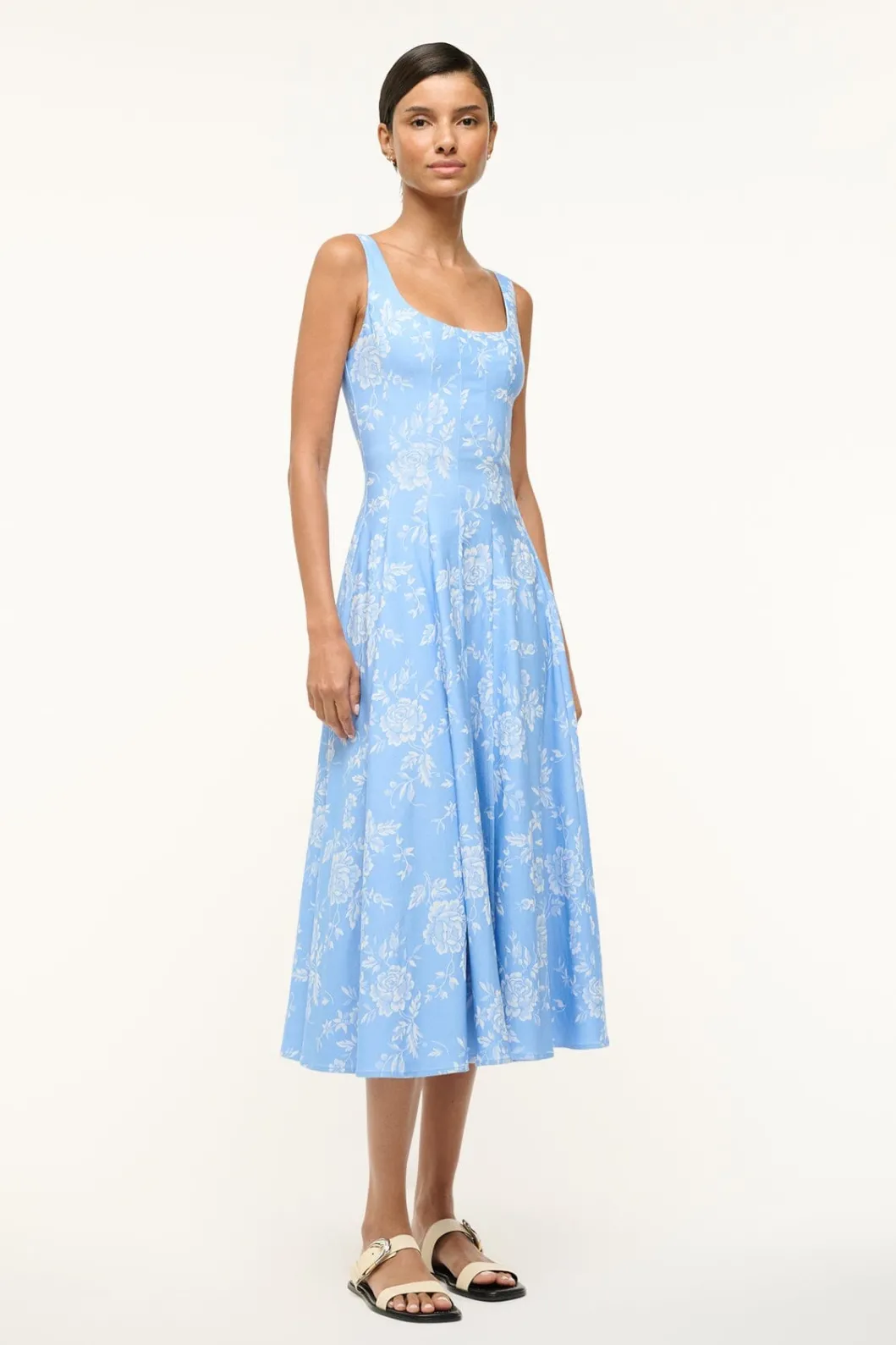 STAUD WELLS DRESS BLUE ROSE< Midi Dresses | Dresses