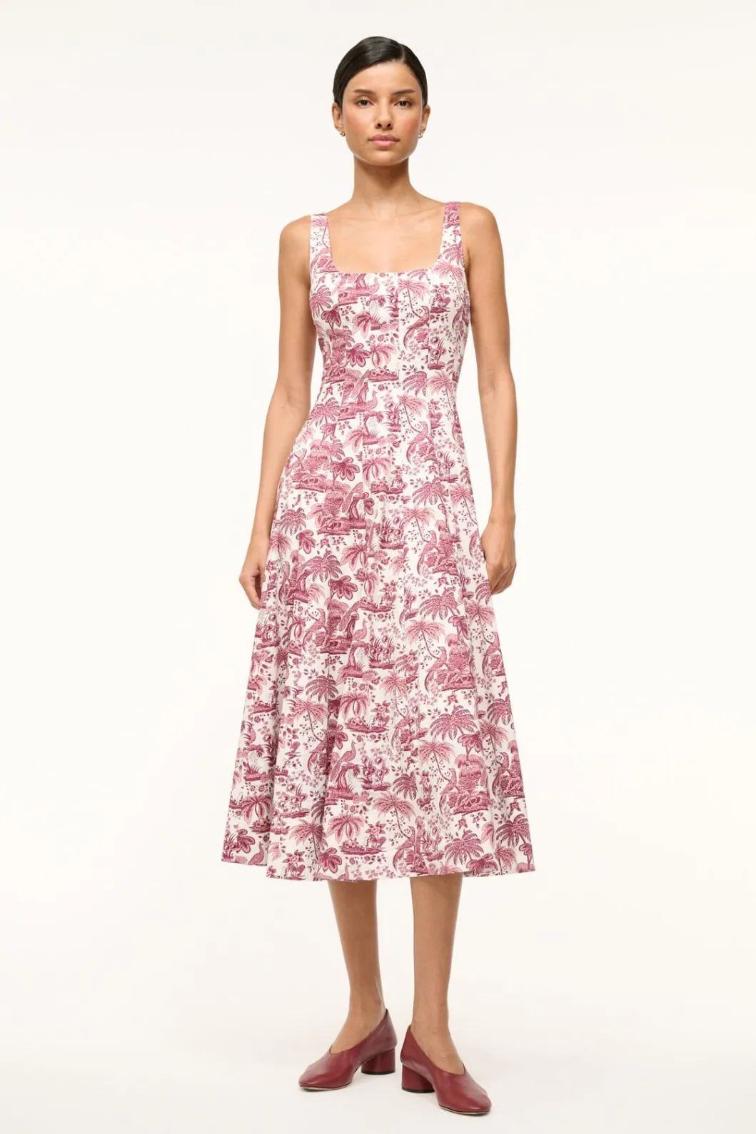 STAUD WELLS DRESS BORDEAUX TOILE< Midi Dresses | Dresses