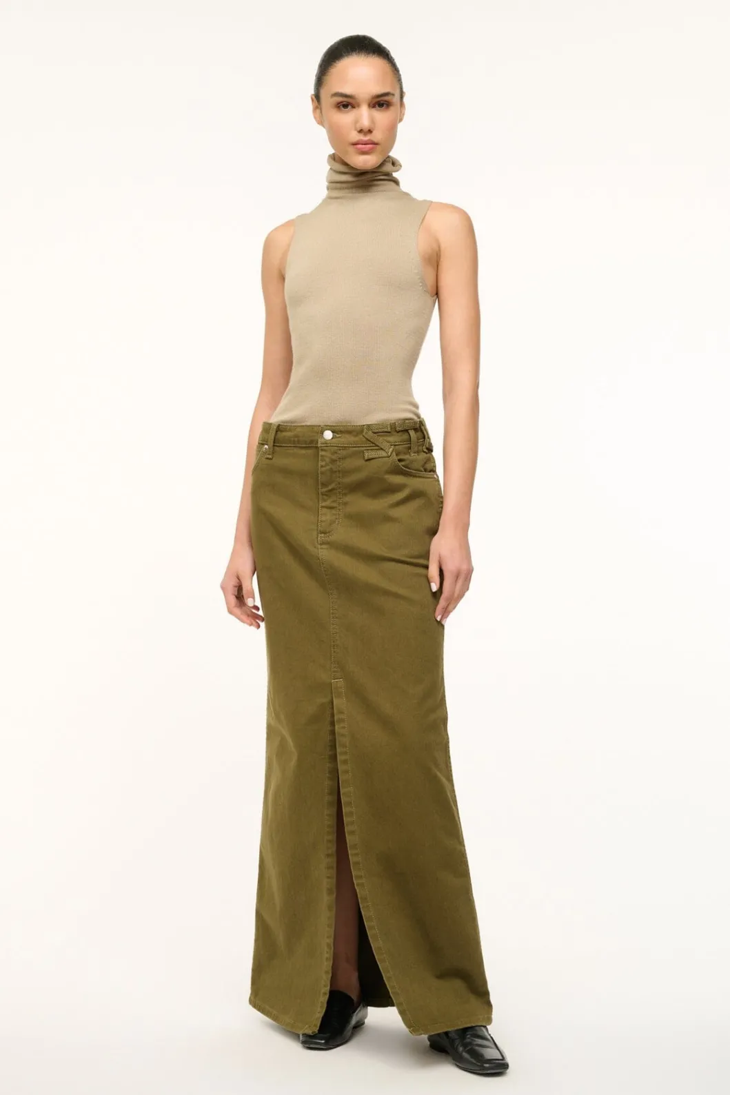 STAUD WRANGLER THE MAXI SKIRT SERGEANT GREEN< Denim | Skirts