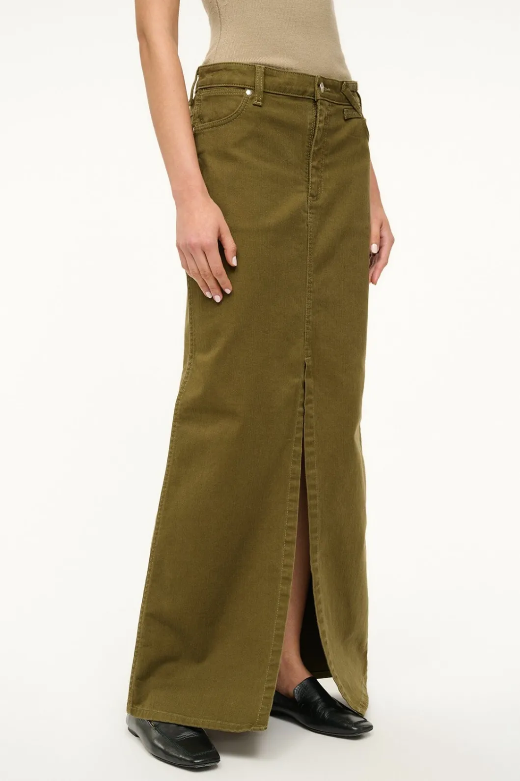 STAUD WRANGLER THE MAXI SKIRT SERGEANT GREEN< Denim | Skirts