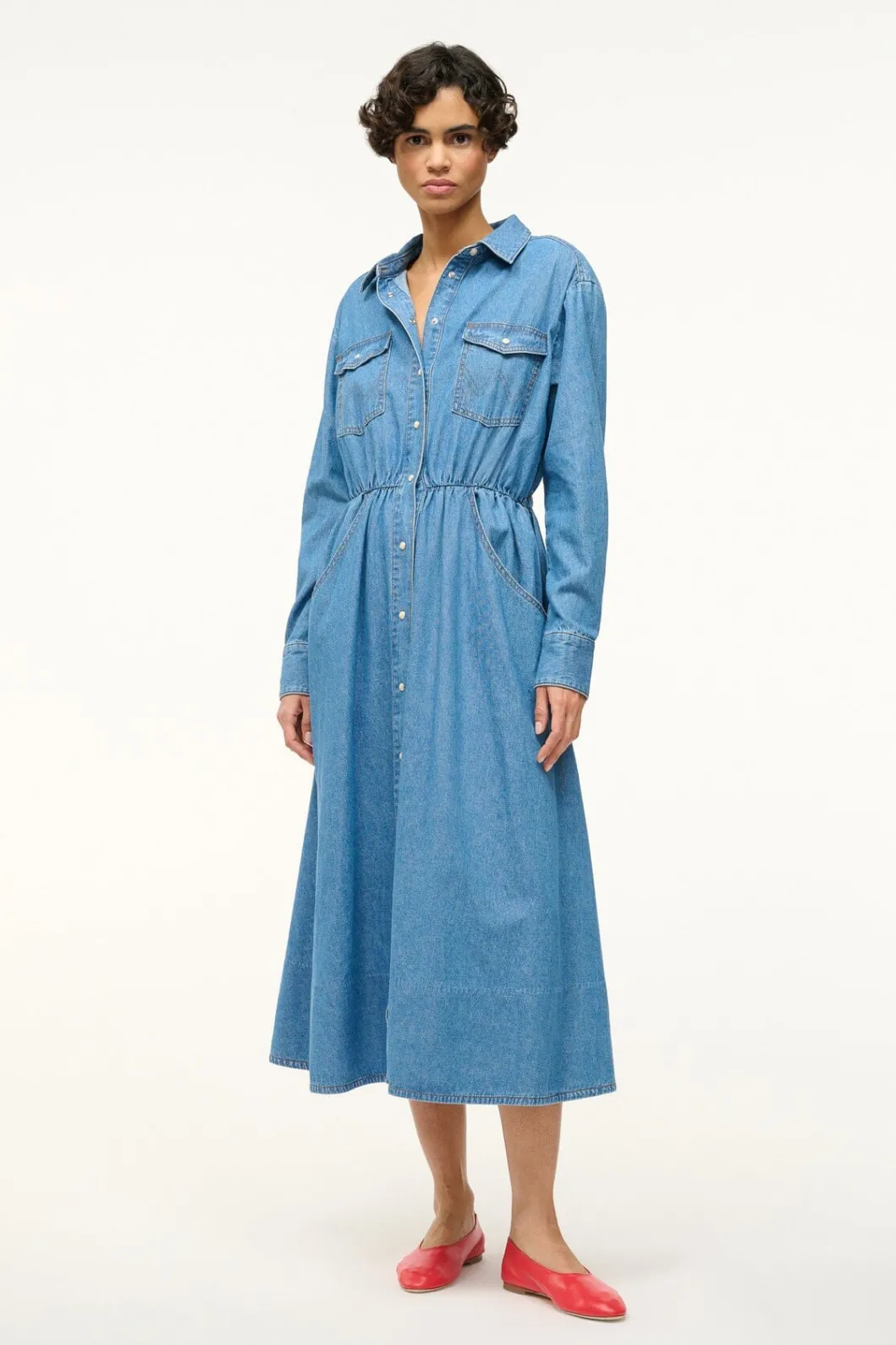 STAUD WRANGLER THE MIDI SHIRT DRESS< Dresses